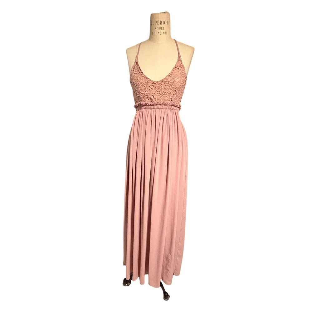 Ladmous Women Boho Crochet Lace Maxi Dress Dusty Rose Pink Size M Wedding Travel